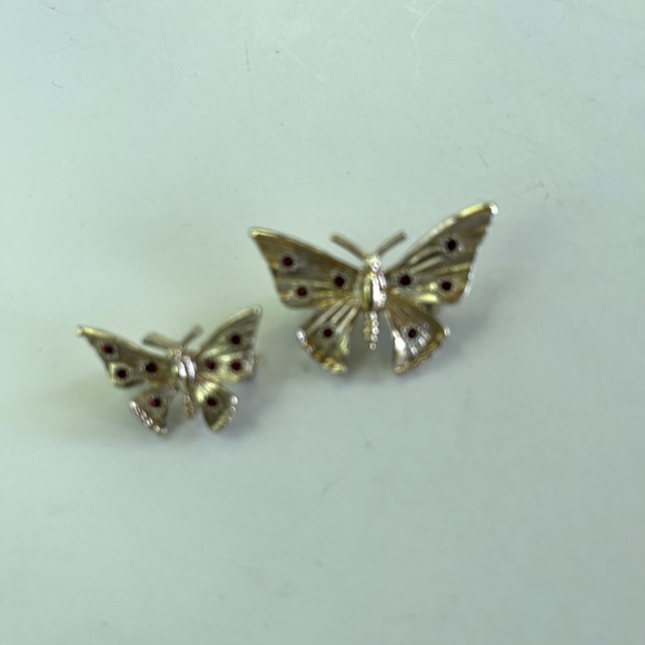 Butterfly Brooches Mommy & Me Matching Jewelry Gold Red Garnet Brooch - Picture 2 of 3